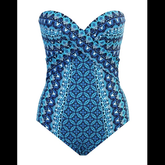 NWT Miraclesuit [ 16 US ]‎ Mosaica Seville Bandeau One-Piece Swimsuit Blue - Picture 2 of 12